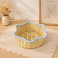 Panier de rangement etoile tisse main organisateur de bureau design avec bord bleu chic. - Diamètre Supérieur 31cm, Hauteur 10cm / Hexagone bleu ciel (31*10)