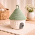 Panier de rangement en corde de coton avec couvercle de maison mignon pour bureau et decoration - Couvercle Vert Herbe Base Blanche