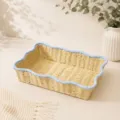 Panier de rangement tressé à la main avec un joli bord ondulé bleu pour le bureau - Haut 40x28cm, Bas 25x23cm, Hauteur 8cm / Dentelle rectangulaire bleu ciel (40*28*8)