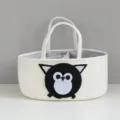 Baumwollseil Baby Windel Aufbewahrungskorb mit Trennwänden und süßem Tiergesicht Motiv. - Eule-Design (Graues Futter) / 36*22*17cm / Weiß
