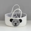 Skandinavischer Baumwollseil Windel-Organizer fur Babys mit Barenmotiv und Facher. - Bärengesicht Applikation (Graues Futter) / 36*22*17cm / Weiß