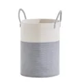 Panier à linge en corde de coton avec poignées, corbeille bicolore pour jouets et vêtements. - 33*46 cm / Blanc Cassé Et Gris Clair Patchwork