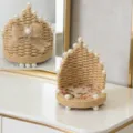 Soporte de teléfono de cuerda de yute hecho a mano estilo europeo con perlas y cojín floral decor - Estilo Lazo de Perlas de Cáñamo Natural / Diámetro 10 Altura 14