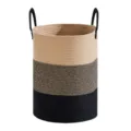 Panier à linge en corde de coton avec design bicolore et poignées pratiques pour rangement. - 33*46 cm / Beige Et Noir Patchwork