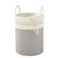 Panier a linge en corde de coton avec poignees, grand rangement tisse pour vetements. - 33*46 cm / Gris et Blanc
