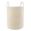 Panier a linge en corde de coton beige avec poignees, corbeille de rangement tissee. - 33*46 cm / Blanc Cassé