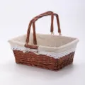 Gewebter Weiden-Aufbewahrungskorb mit Blumenstoff-Futter, Doppelgriffen und eleganter Borte. - Braunes Gänseblümchen Leinen-Klein