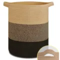 Panier à linge en corde de coton tressé avec poignée, corbeille de rangement colorée. - 40x55cm / Kaki et Noir Tricolore