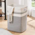 Panier à linge en corde de coton à rayures gris et blanc, grand rangement tissé pour vêtements. - 41x33x56cm / Blanc à rayures gris clair
