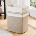 Panier à linge en corde de coton tressé pour chambre et salon, durable et élégant. - 41x33x56cm / Blanc épissé avec rayures floral marron