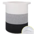 Panier à linge en corde de coton avec poignées, grand panier de rangement tissé pour chambre. - 40x55cm / Blanc et Noir Tricolore