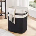 Panier de rangement en corde de coton noir et blanc corbeille à linge pour organiser la maison - 41x33x56cm / Blanc à rayures noires