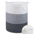 Panier de rangement en corde de coton avec poignee panier a linge grande capacite panier tisse - 40x55cm / Blanc et Gris Tricolore