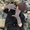 Brown and white checkered knitted fingerless gloves for women and men, stylish winter warm wear. - Checkerboard Style (R206S) / 35x9cm / Tan