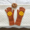 Gants en tricot orange mignons avec motif smiley, gants de laine d'hiver chauds pour couples. - Couleur caramel
