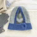 Knitted balaclava hat detail, color-block wool neck warmer hood, winter cozy warm accessory. - Light Gray