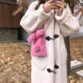 Sac bandoulière téléphone en peluche lapin avec design duveteux mignon pour hiver. - Rose Framboise