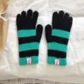 Close up of black and turquoise striped knit gloves, winter warm winter accessories detail. - 12x23cm-F004 / Slate Grey