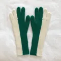 Women color-blocked knitted gloves stylish woolen winter warm mittens for daily wear - 29x10cm / Green