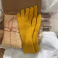 Cozy winter touch screen knit gloves in vibrant yellow, warm wool blend for cold weather daily wear. - One Size / Yellow