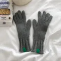 Grey knit gloves for women winter warm thermal thick finger gloves solid color 1 pair - Gray
