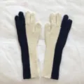 Women contrast color knit gloves winter warm wool touch screen gloves detail view clean. - 29x10cm / Navy Blue