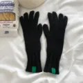 Guantes de punto de lana negra para mujer, guantes de invierno gruesos y calientes detalle. - Negro