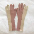 Women colorblock knit gloves long winter warm woolen gloves fashion knitwear apparel accessory - 29x10cm / Pink