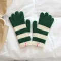 Gebreide handschoenen groen wit gestreept winter warm vrouwen gezellige handkleding - 12x23cm-F004 / Groen