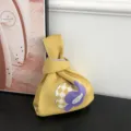 Sac noué en tricot jaune avec motif de dessin animé mignon, sac cabas élégant pour femmes. - Style Classique Poignée Noeud / Jaune