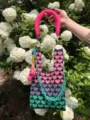 Gradient heart knit tote bag with chunky chain strap and plush pendant for women stylish daily use. - Fuchsia Handle Chain Bag Style / Pink Gray Green