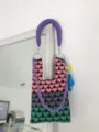 Gradient heart knit tote bag with chunky chain stylish shoulder handbag for women spring summer. - Purple Handle Chain Bag Style / Pink Gray Green