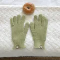 Mujeres invierno calientes tejidos cinco dedos guantes color sólido lindos guantes lana elegante - 24x12cm-S406C / Verde Frijol