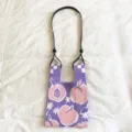 Japanese style knitted peach pattern shoulder crossbody tote bag for women and girls - Shoulder Strap Model / Purple