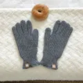 Guantes de punto gris cálidos de invierno para mujer, guantes de lana táctiles de color sólido. - 24x12cm-S406C / Gris