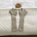 Beige gebreide lange handschoenen voor dames, warme winter ribboord handschoenen met label. - Lange Handschoenen / Khaki
