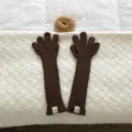 Gezellige bruine gebreide lange handschoenen armwarmers winter zachte wol mode accessoires - Lange Handschoenen / Donkerbruin