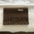 Bufanda marrón de lana con flecos variante, suave cuello de invierno liso para mujeres. - Café