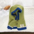Winter green blue knitted hooded scarf detail, warm cozy wool balaclava with buttons. - Integrated Hooded Scarf / Yellow-Green