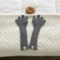 Grijze geribbelde gebreide lange handschoenen winter armwarmers gezellige wol handschoenen - Lange Handschoenen / Grijs