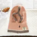 Knitted balaclava hat and scarf set, pink winter cozy warm hood with cute button closure details. - Integrated Hooded Scarf / Pink