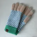 Cozy winter knit touchscreen gloves with color block herringbone pattern and ribbed cuffs. - Fine Lines / 21x9cm