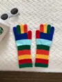 Colorful rainbow knit touchscreen gloves for winter warmth, stylish color block cold weather gear. - 28X12CM-E104S / Multicolored