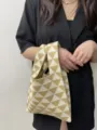 Elegante borsa shopper in maglia geometrica con motivo a triangolo beige e marrone per donna. - Giallo chiaro