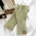 Guantes de invierno de punto sin dedos para mujer hombre guantes de lana cálidos tácticos. - 20x9cm / Verde menta
