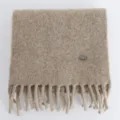 Bufanda de invierno cálida de mezcla de lana lisa con flecos elegantes y etiqueta metálica. - Caqui Beige