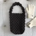 Dames gebreide handtas donkerbruin gestructureerde bubbel tote tas casual schoudertas - Donkerbruin