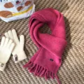 Conjunto de bufanda y guantes de punto de invierno de color sólido, cálido, suave y grueso para diario. - Fruta