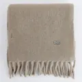 Sciarpa invernale calda a tinta unita con frange in misto lana beige, foulard morbido e spesso. - Kaki