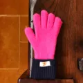 Gezellige roze en donkerblauwe gebreide winterhandschoenen, warme pluche thermische handschoenen. - Volledige Vinger / Rozerood